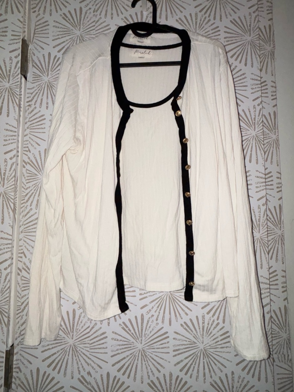 Cream and black cardigan with matching blouse